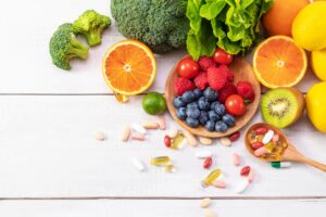 a group of fruits and vegetables on a table